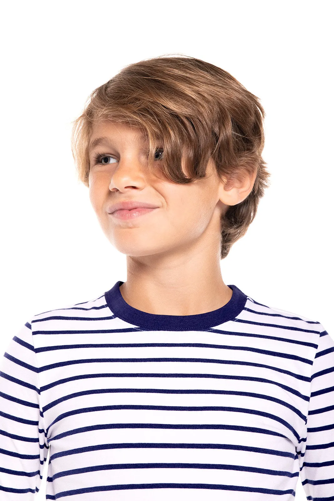 Kid's Coco Plum Everyday Long Sleeve T-Shirt  |  White/Navy Stripe