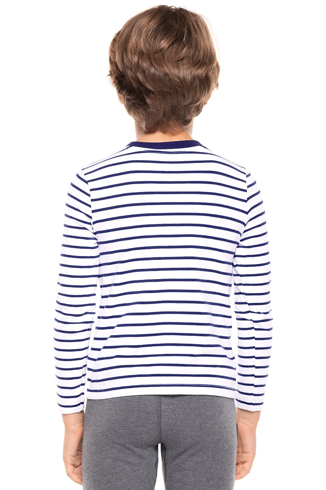 Kid's Coco Plum Everyday Long Sleeve T-Shirt  |  White/Navy Stripe