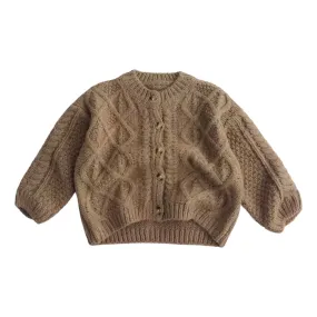 Knitted Crochet  Cardigan Jumper - Coffee