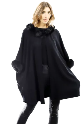 La Fiorentina Fur Trimmed Collar/Cuffs Poncho