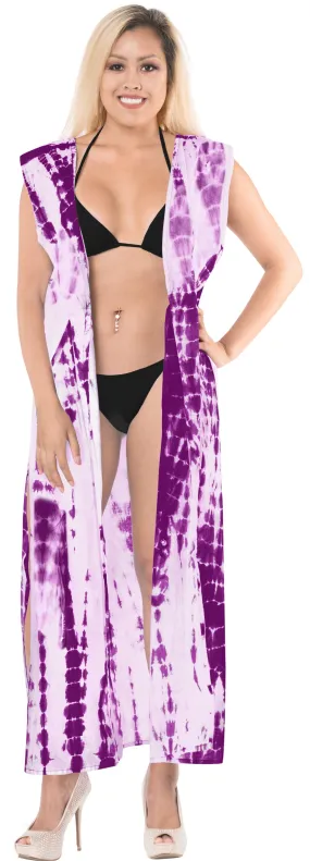 LA LEELA Kimono Cardigan Bikini Cover up jacket loose Blouse Cover Up Tie Dye White_Purple