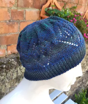 Lace knit beanie, festival cloche type hat