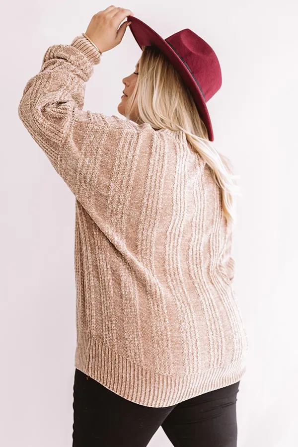 Lattes And Snuggles Cable Knit Chenille Sweater In Iced Latte Curves