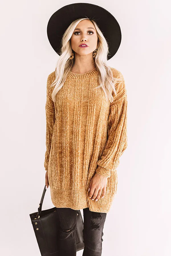 Lattes And Snuggles Cable Knit Chenille Sweater In Mustard