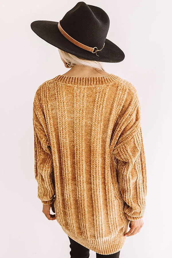 Lattes And Snuggles Cable Knit Chenille Sweater In Mustard