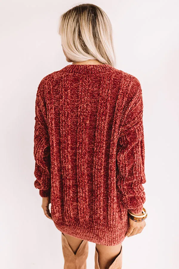 Lattes And Snuggles Cable Knit Chenille Sweater In Rustic Rose