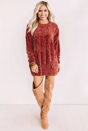 Lattes And Snuggles Cable Knit Chenille Sweater In Rustic Rose