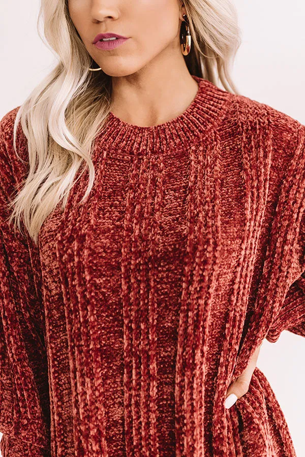 Lattes And Snuggles Cable Knit Chenille Sweater In Rustic Rose