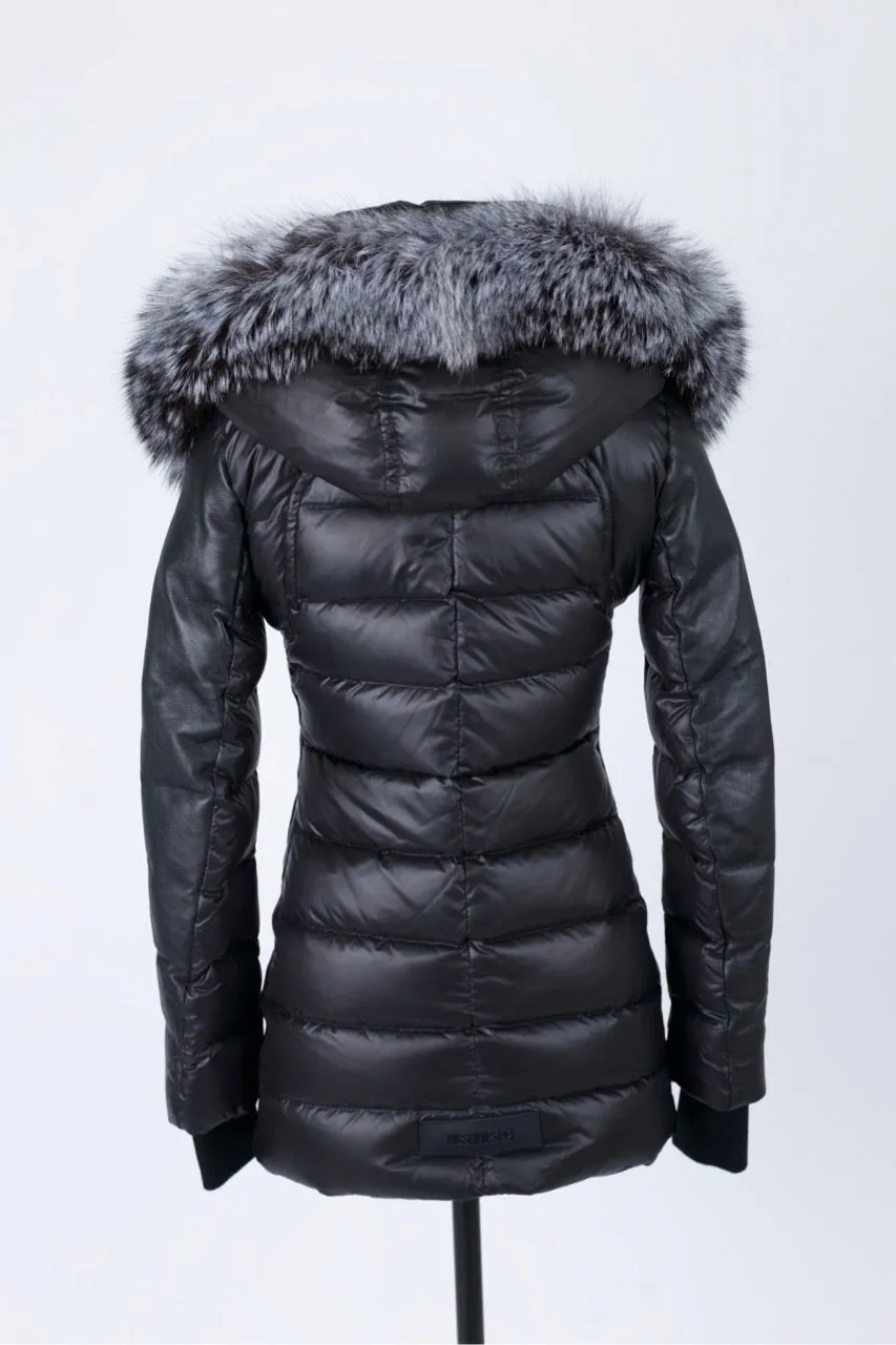 Leather Trim Down Parka W/ Fur Hood