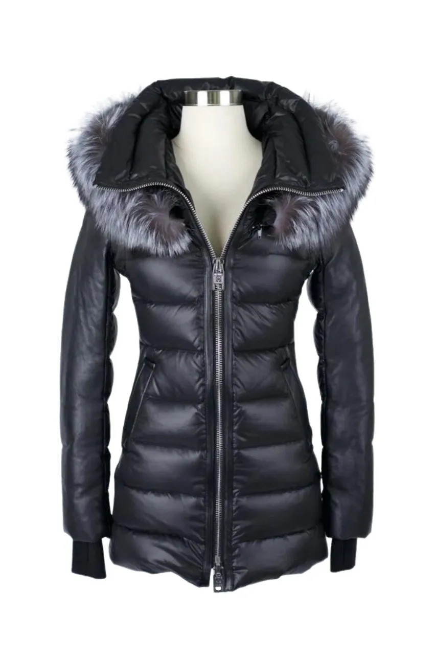 Leather Trim Down Parka W/ Fur Hood