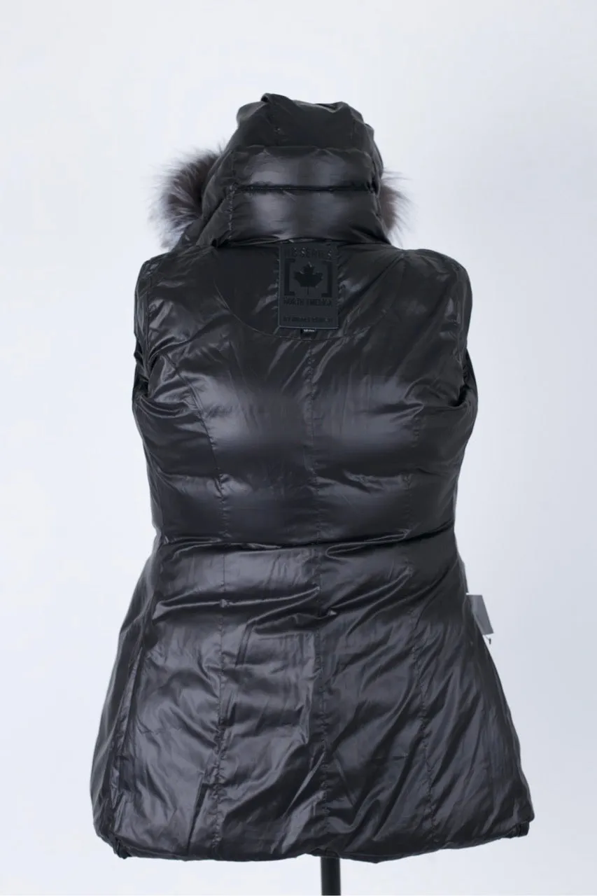 Leather Trim Down Parka W/ Fur Hood