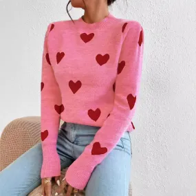 Leisure Heart Jacquard Long Sleeve Crew Neck Pullover Jumper