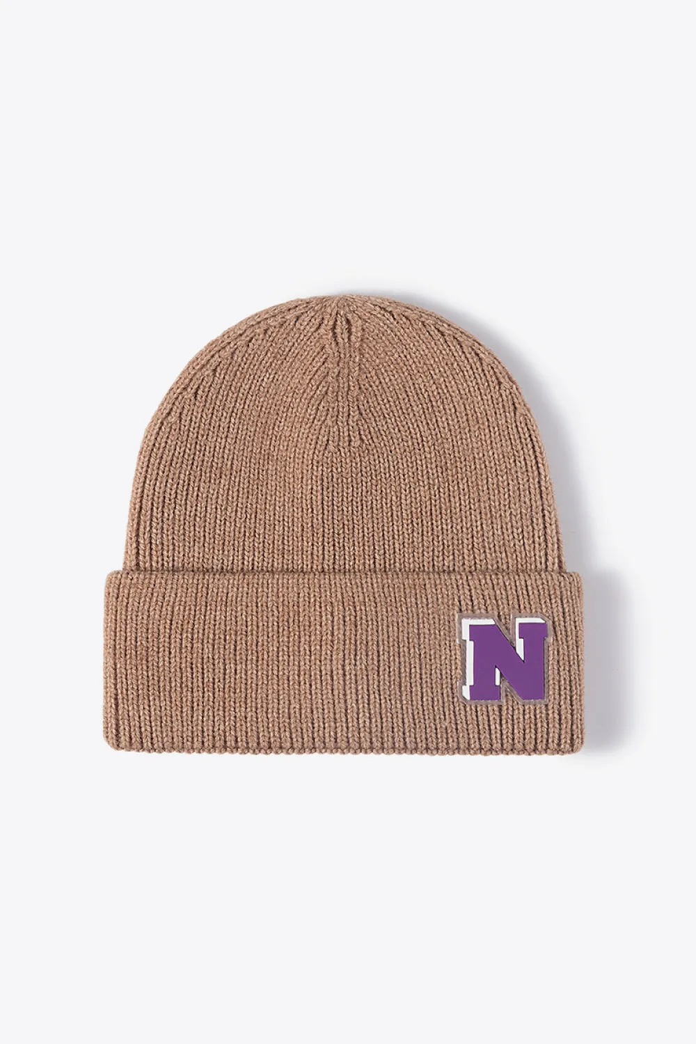 Letter N Patch Cuffed Knit Beanie