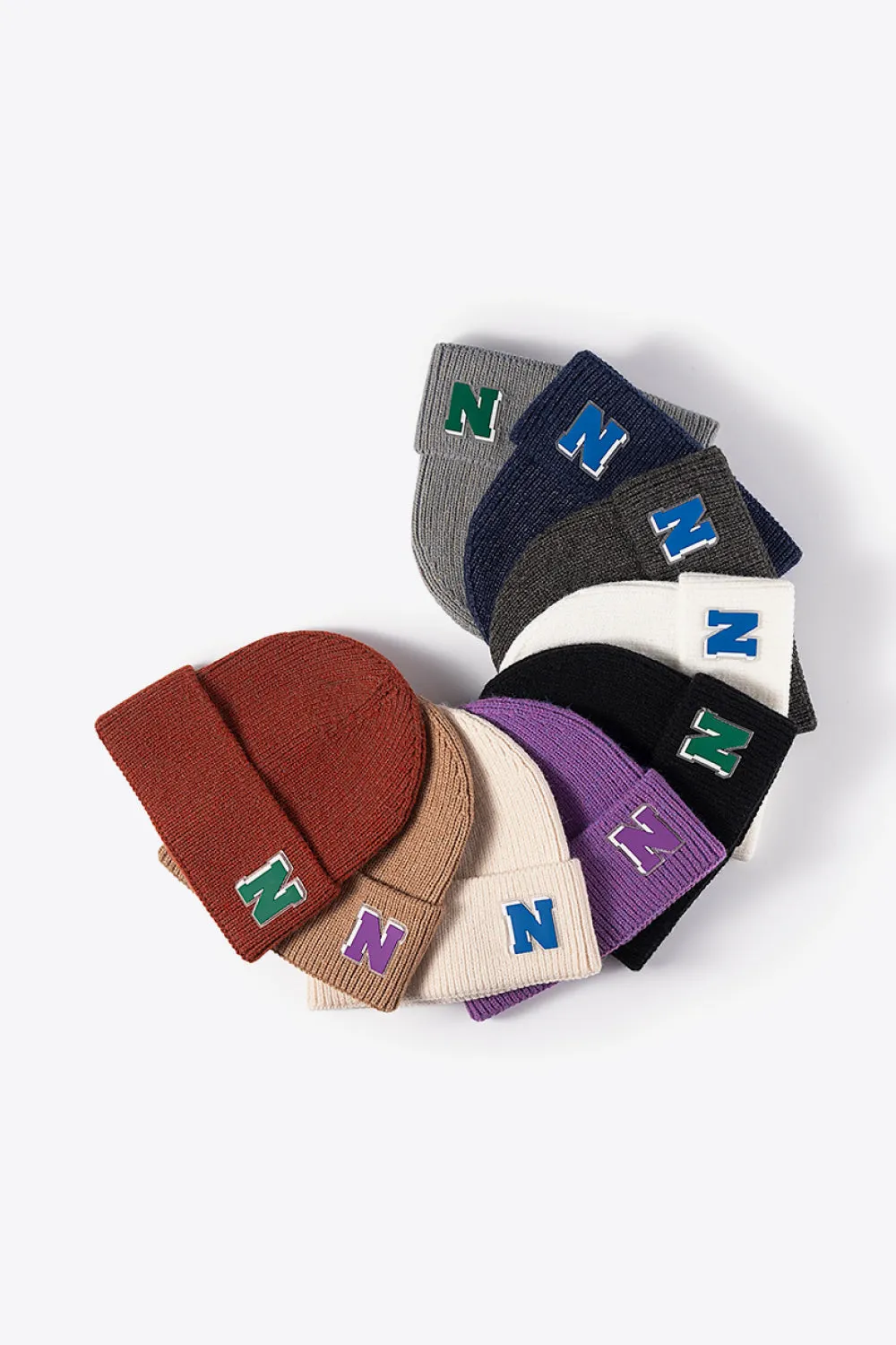 Letter N Patch Cuffed Knit Beanie