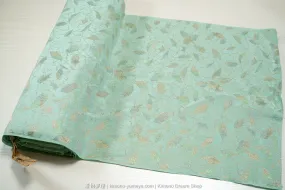 Light Teal Destitched Haori Fabric - 9.5 Meters of Kimono Jacket Silk Scraps Remnants - Colorful Metallic Threading Leaves - Upcycling Ideas