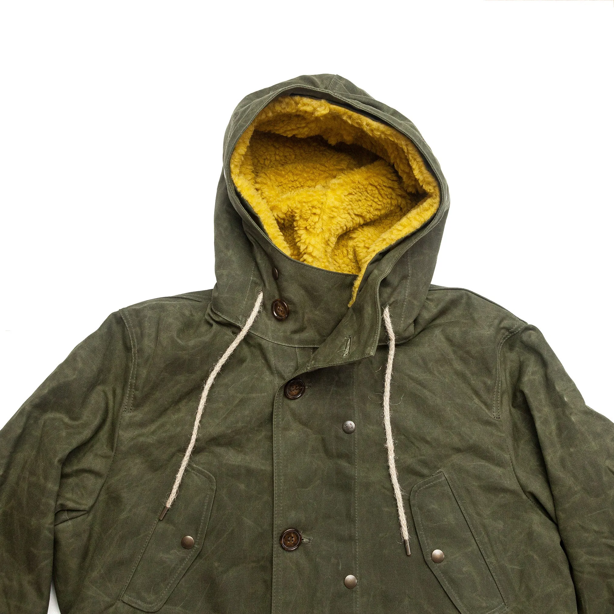 Lined Waxed Parka in Olive