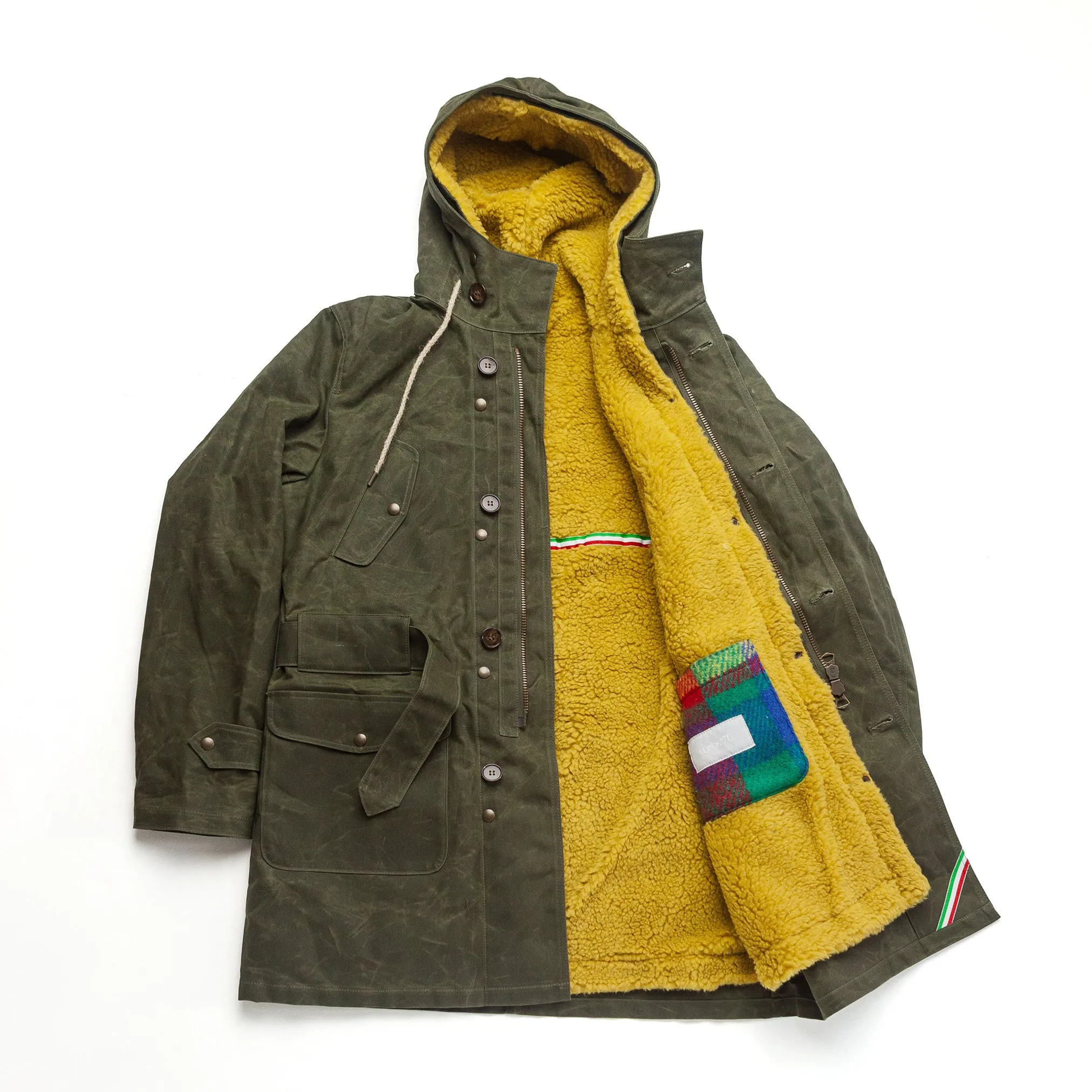 Lined Waxed Parka in Olive