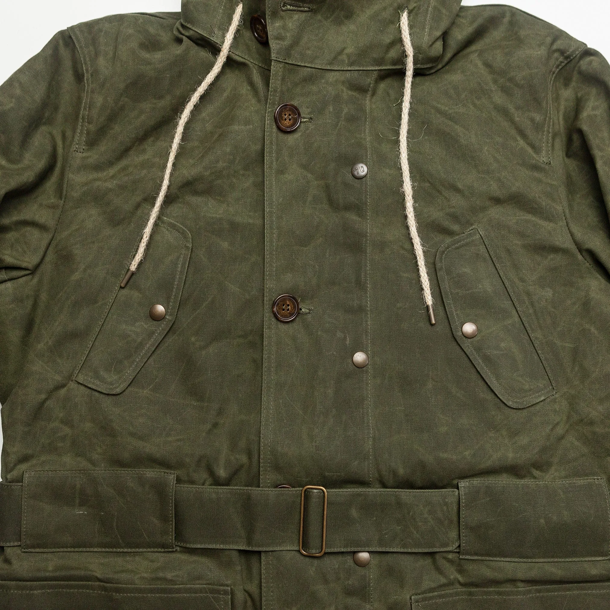 Lined Waxed Parka in Olive