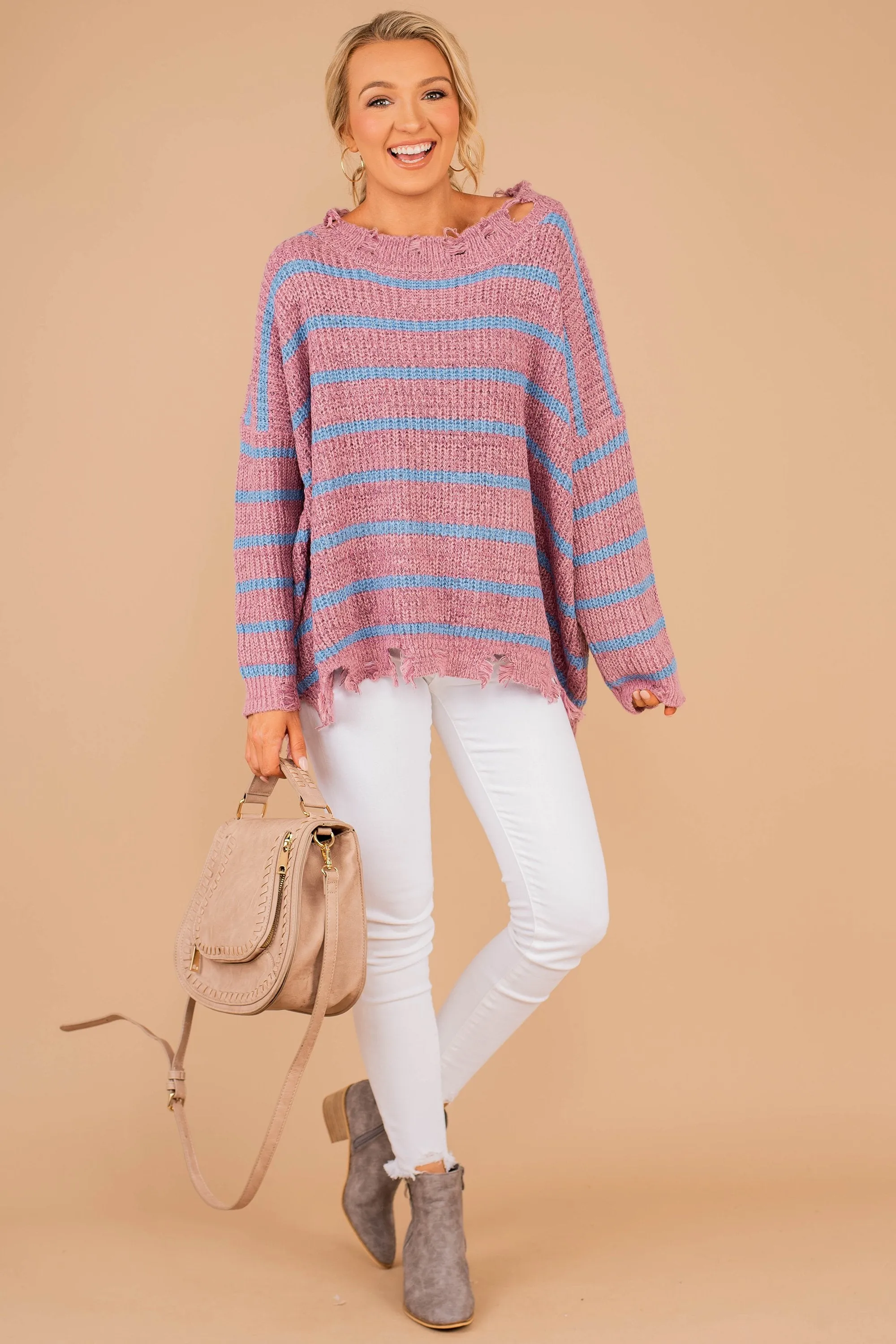 Living Free Mauve Pink Striped Sweater