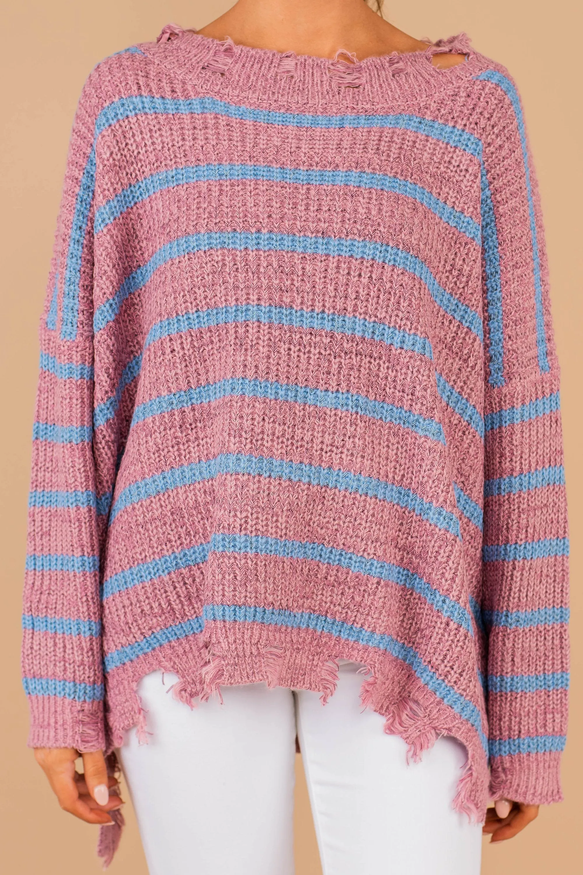 Living Free Mauve Pink Striped Sweater