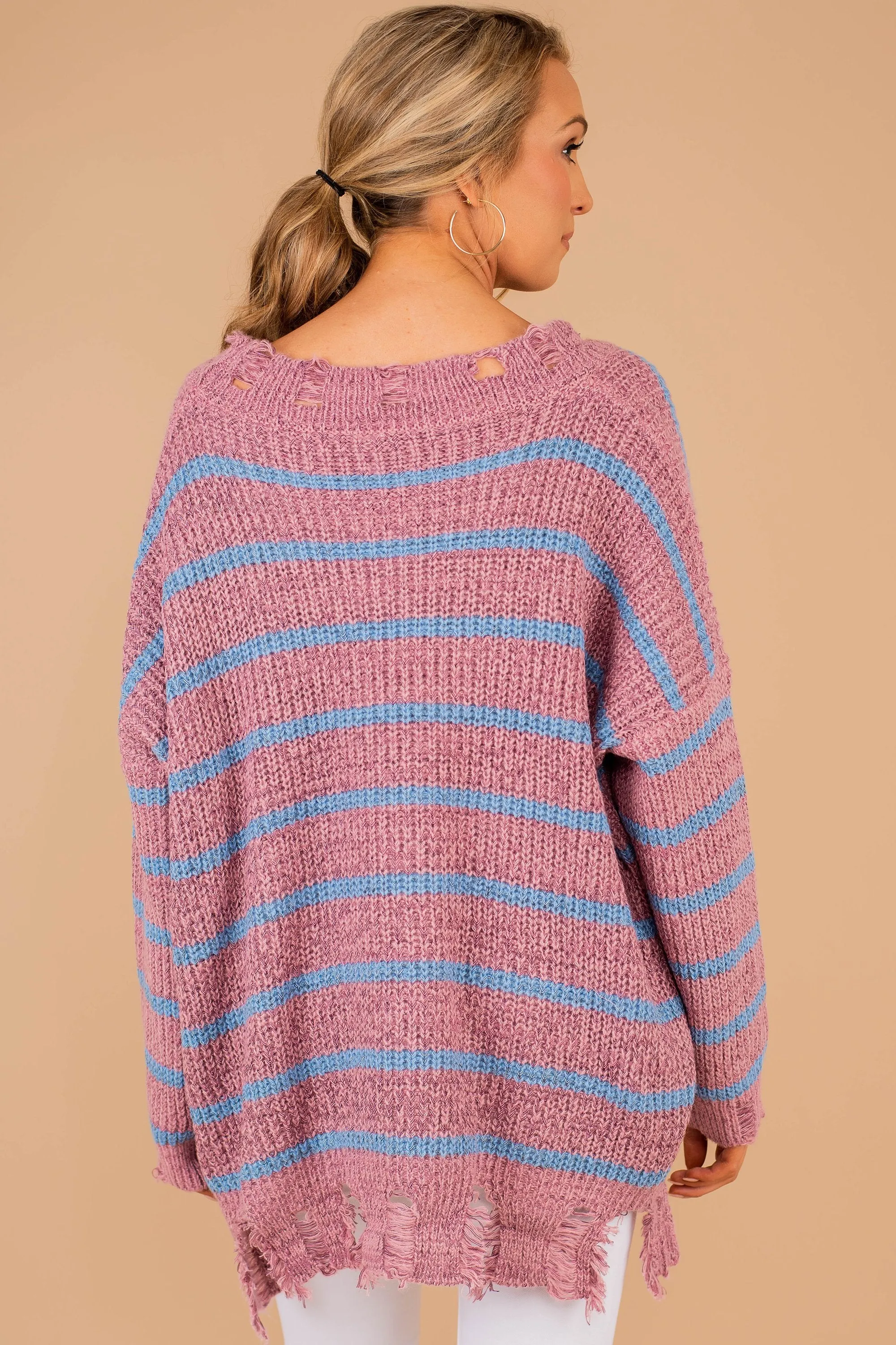 Living Free Mauve Pink Striped Sweater