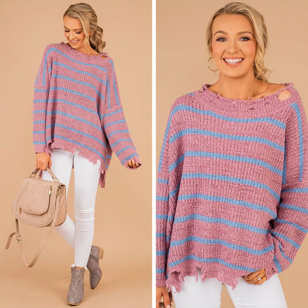 Living Free Mauve Pink Striped Sweater