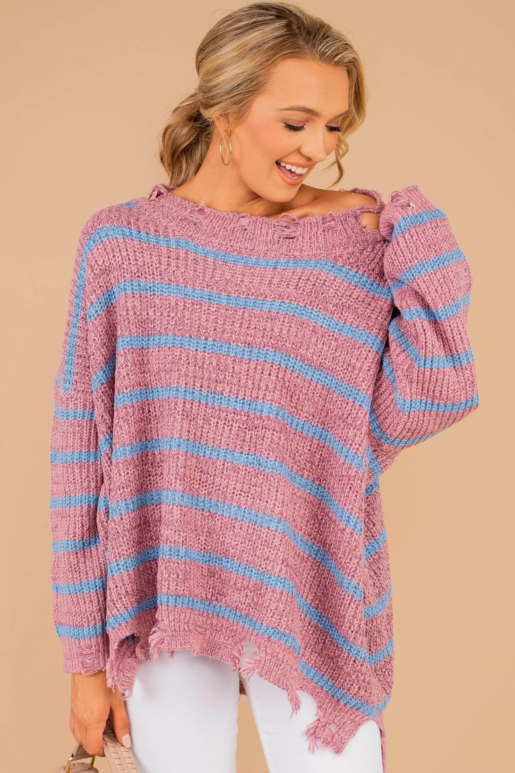 Living Free Mauve Pink Striped Sweater