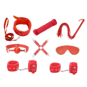 Love In Leather 9 Piece Bondage Kit - Red