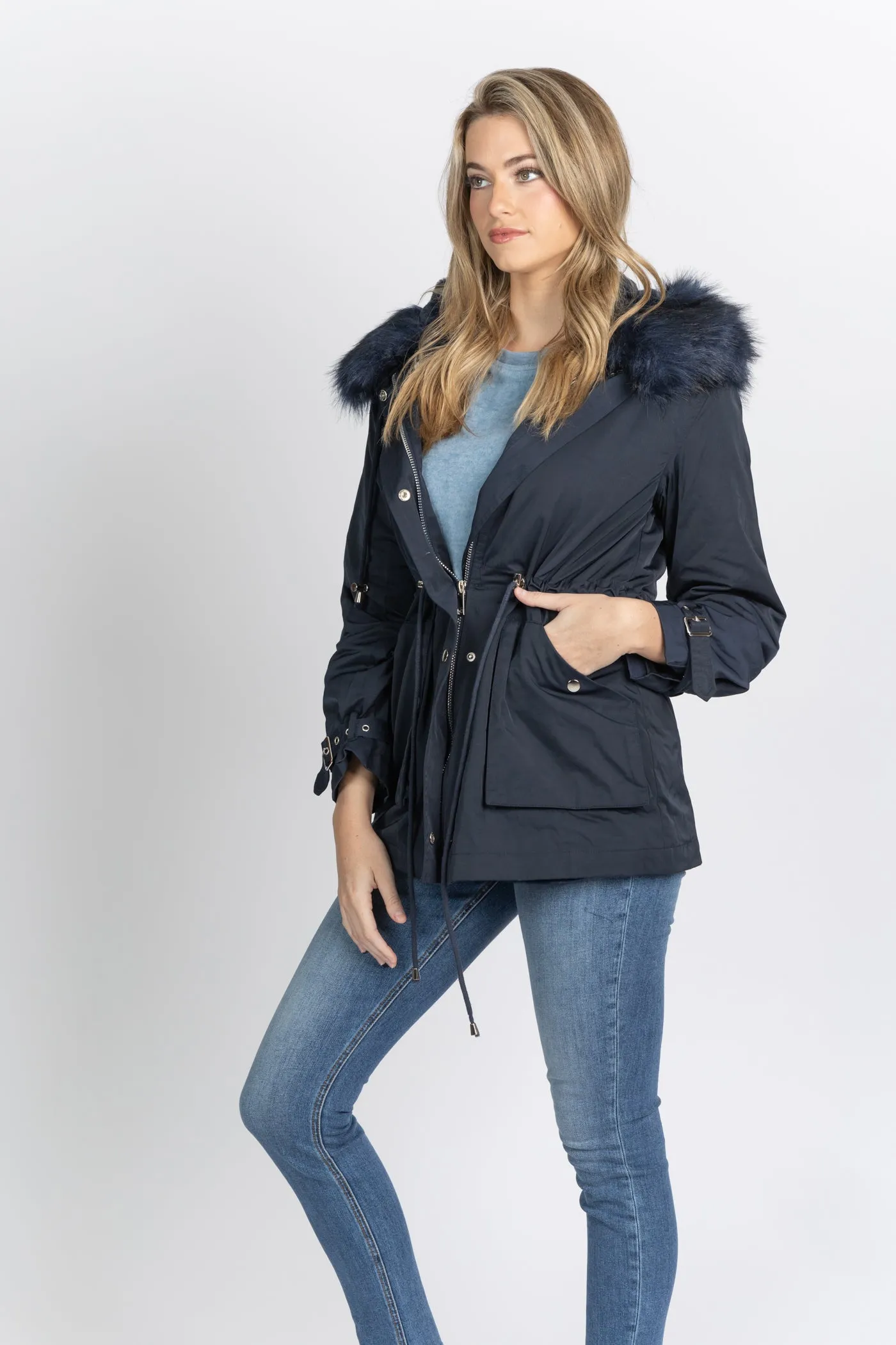 Love Token Patty Faux Fur Lined Parka Navy