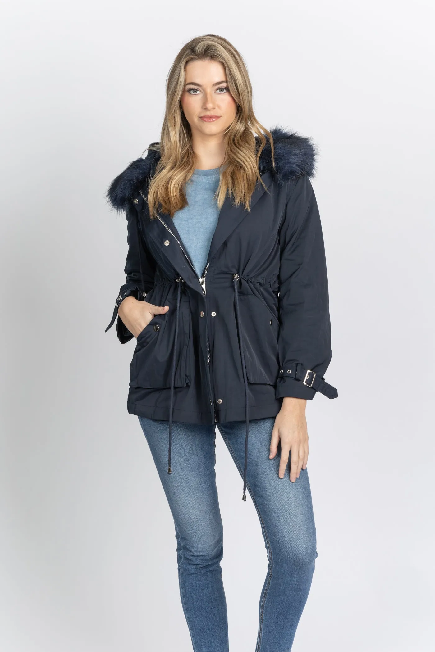 Love Token Patty Faux Fur Lined Parka Navy