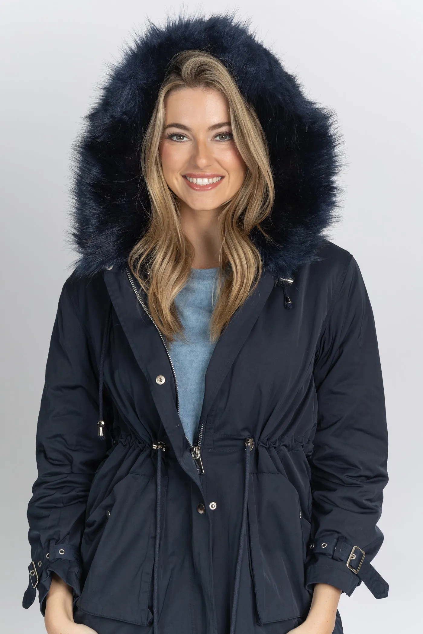 Love Token Patty Faux Fur Lined Parka Navy