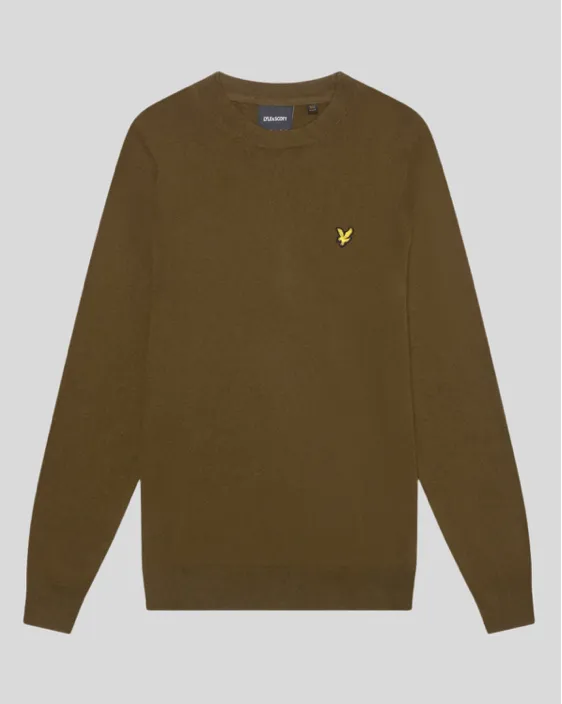 Lyle & Scott Golden Eagle Cotton/Merino Crew Neck Jumper/Olive - New AW24