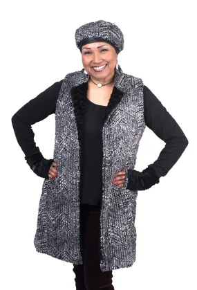 Mandarin Vest, Reversible less pockets - Cozy Cable in Ash Faux Fur - Sold out!