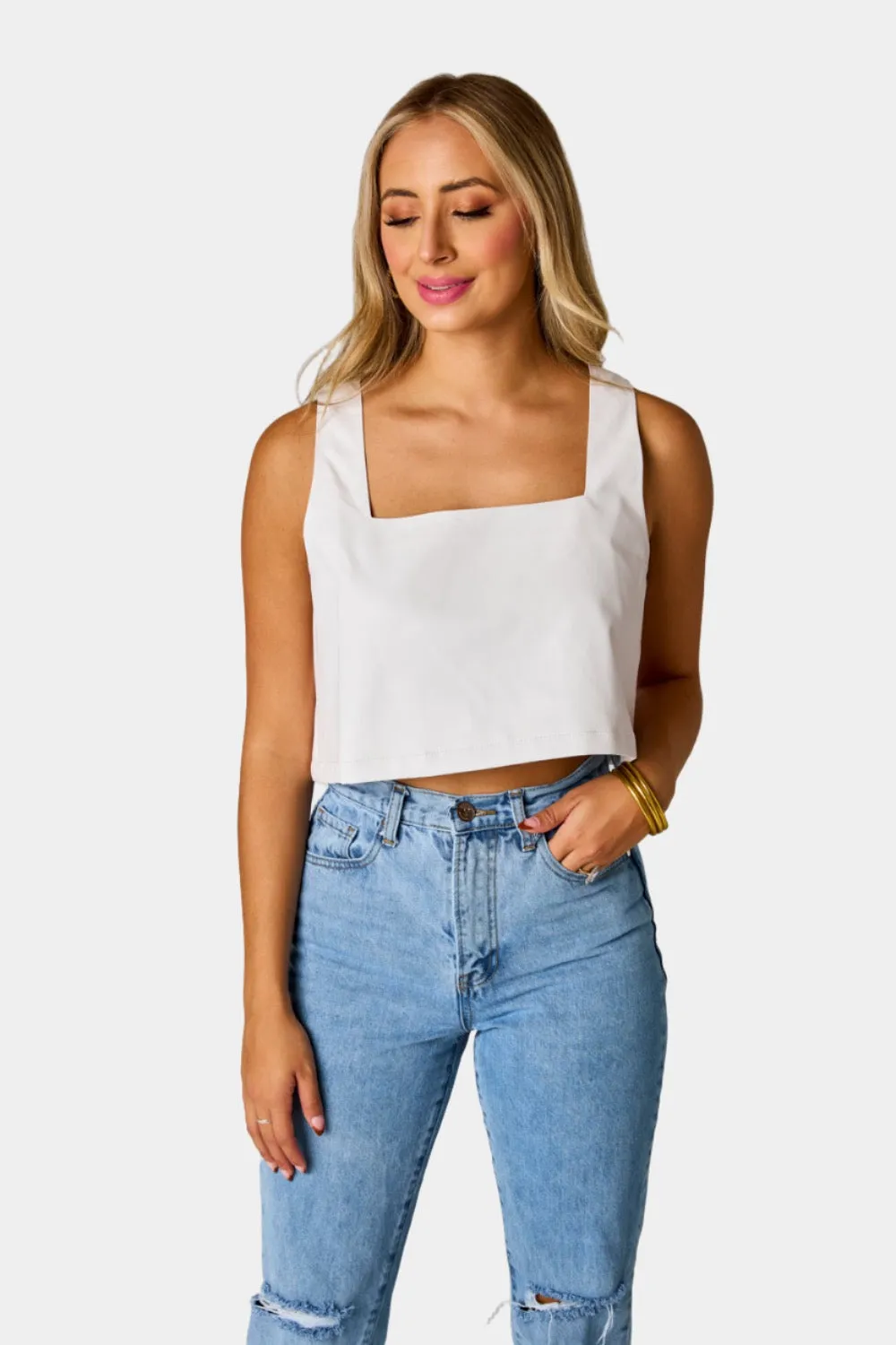 Manning Vegan Leather Cropped Tank Top Powder