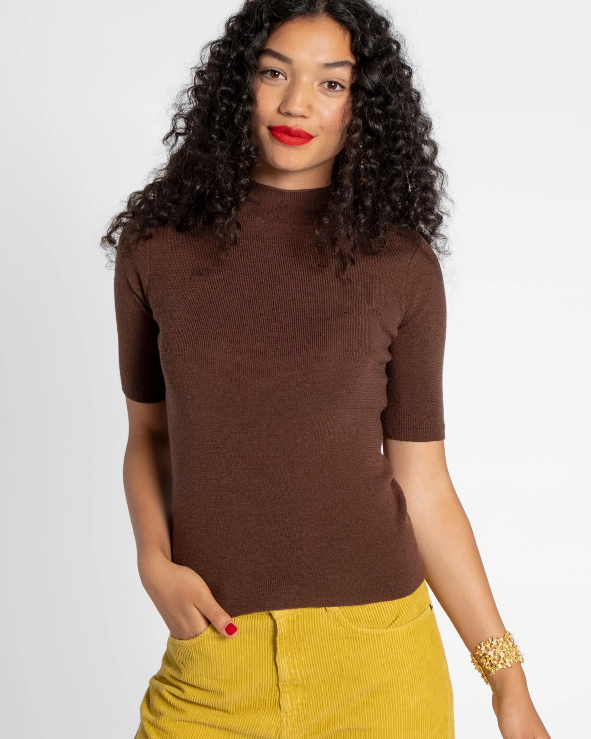 Marie Merino Mock Neck Chocolate