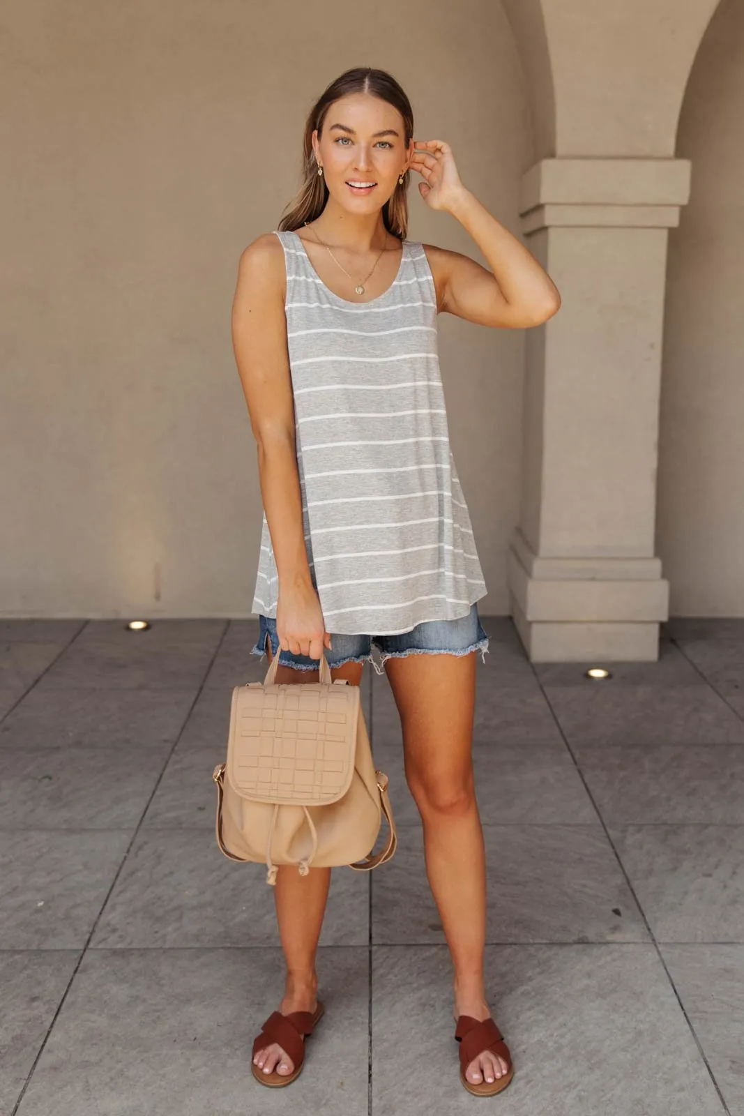 Marina Stripe Tank in Gray