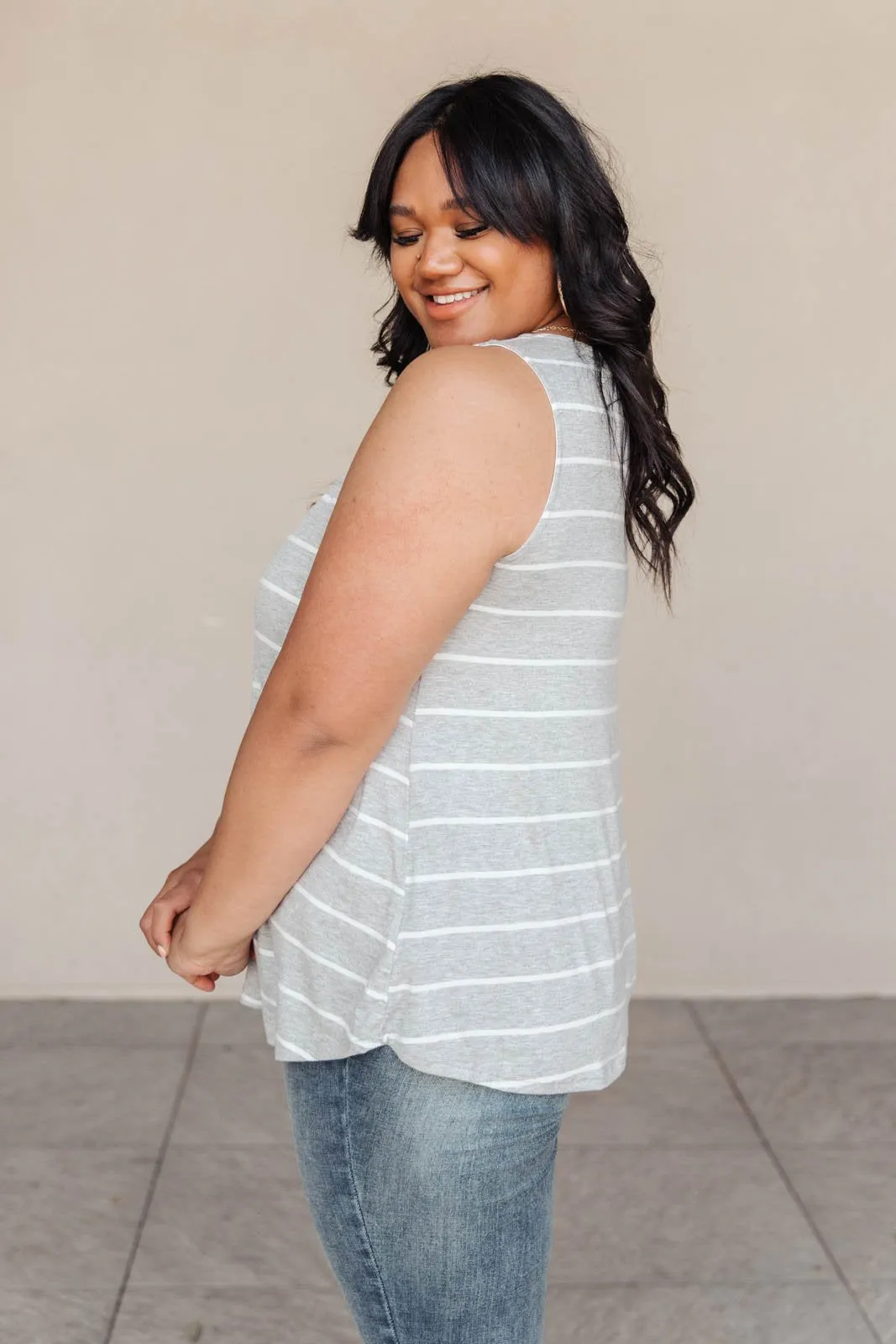 Marina Stripe Tank in Gray