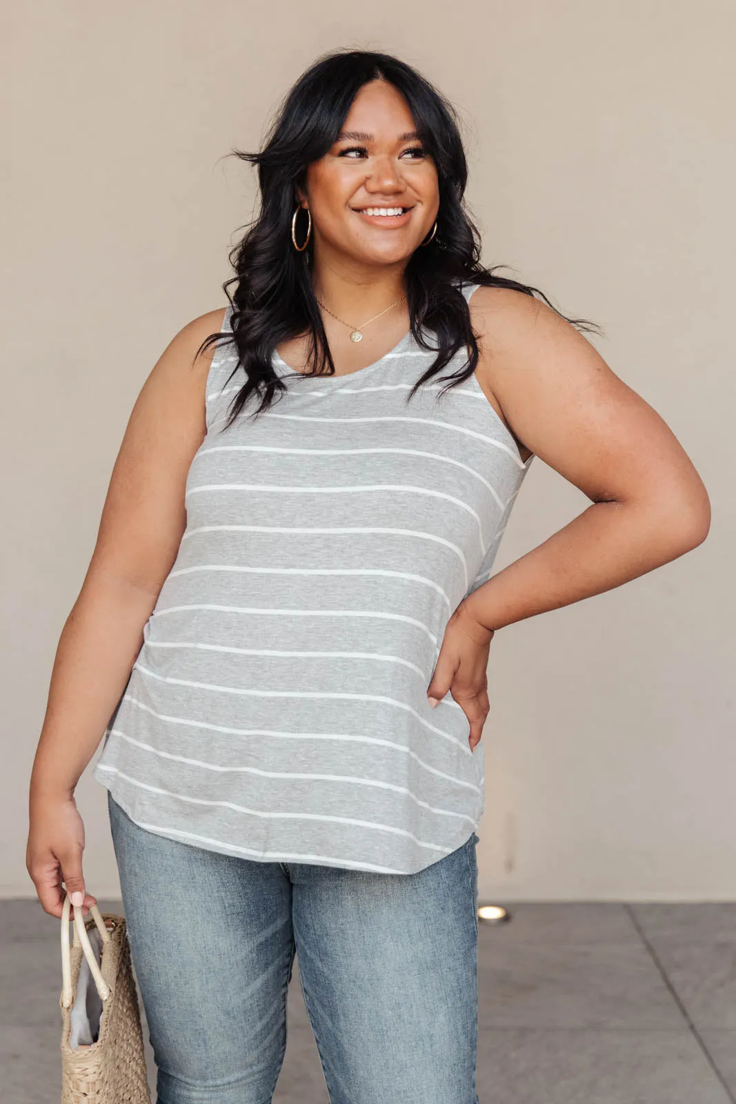 Marina Stripe Tank in Gray