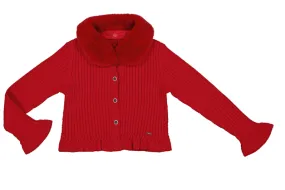 Mayoral - Red Faux Fur Collar Cardigan