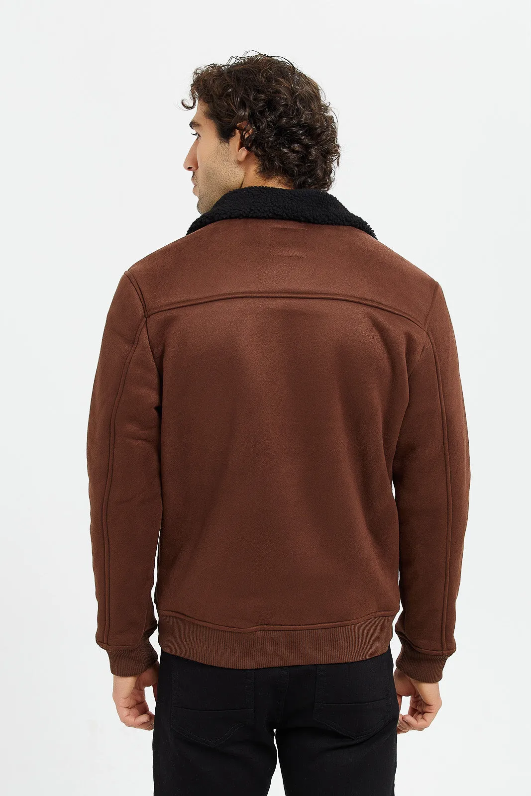 Men Brown Suede Aviator Jacket