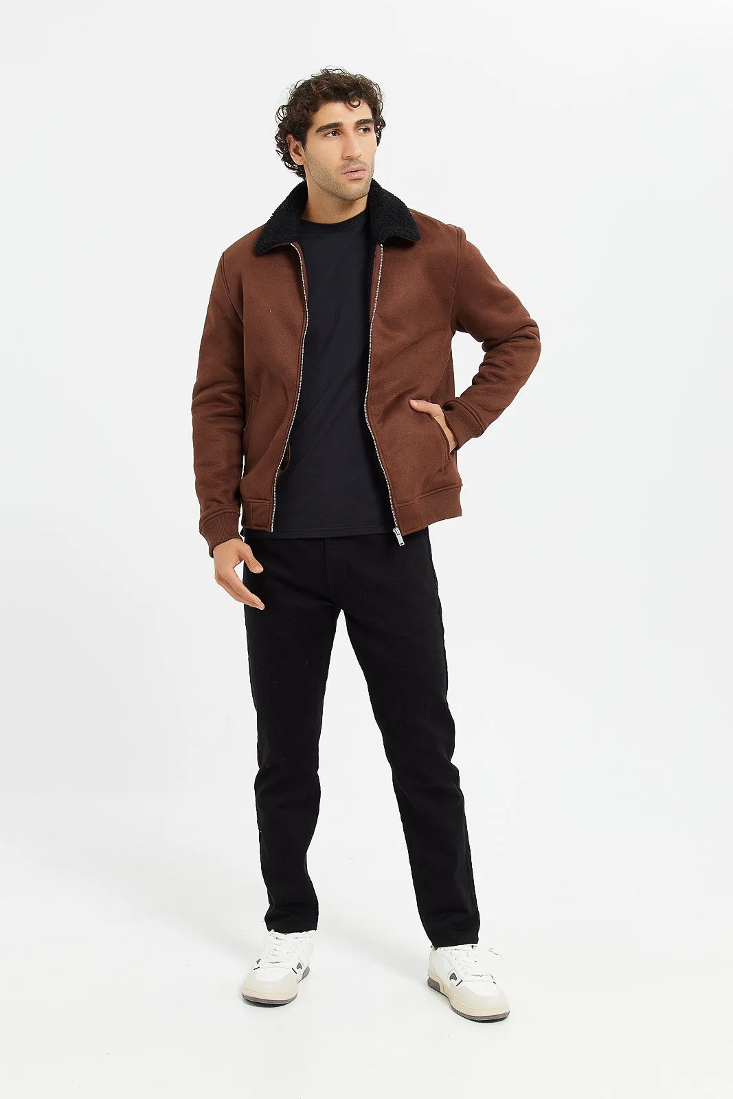 Men Brown Suede Aviator Jacket