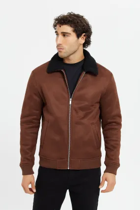 Men Brown Suede Aviator Jacket