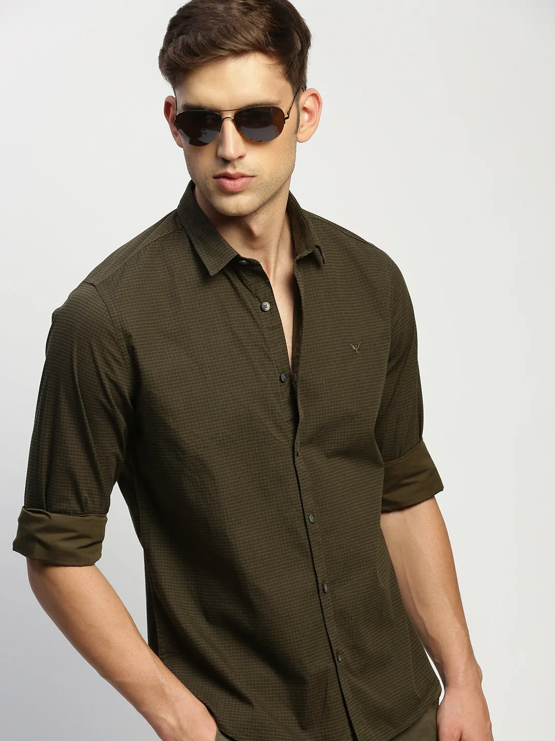 Men Green Striped Shirt