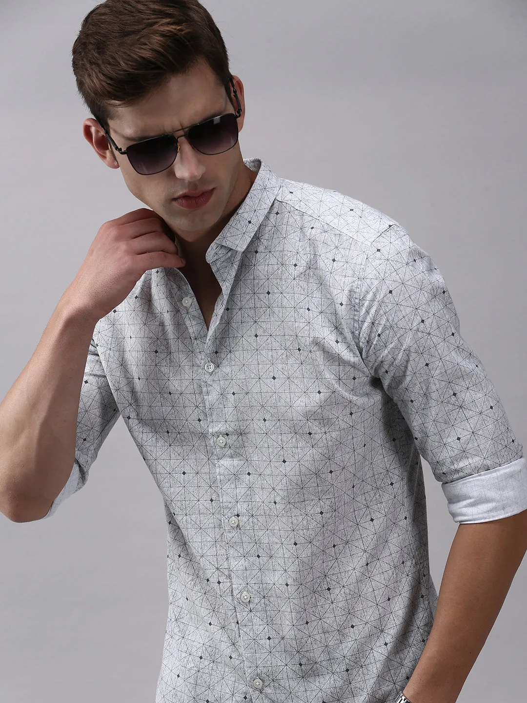 Men Grey Checked Casual Shirt