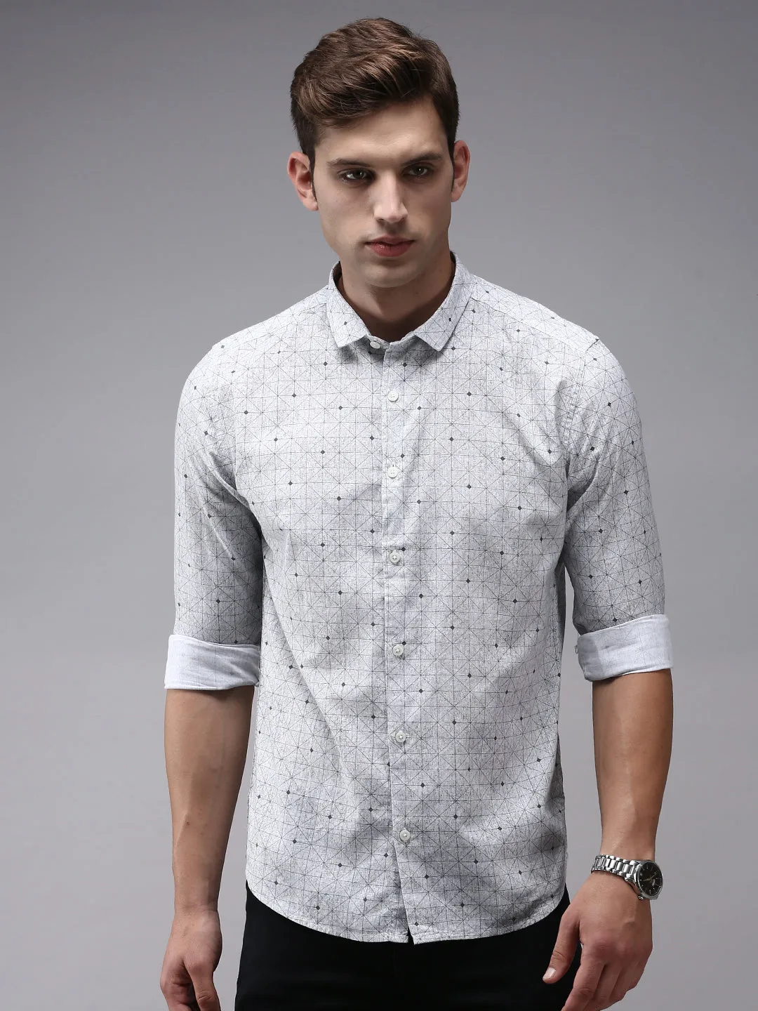 Men Grey Checked Casual Shirt