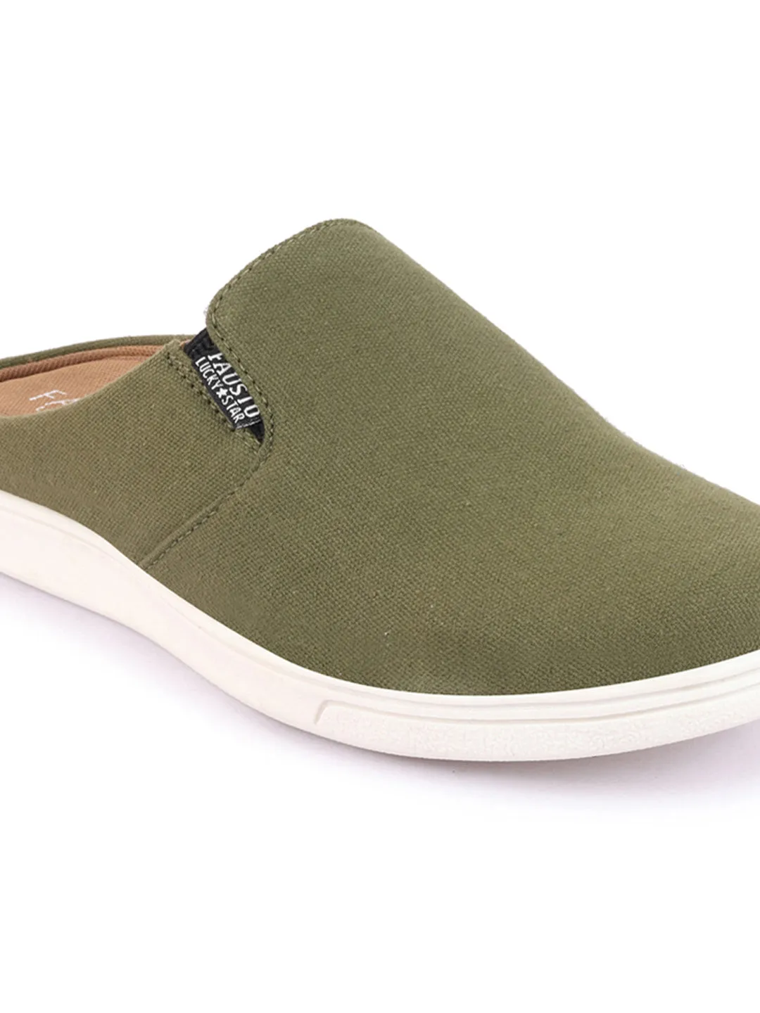 Men Olive Green Casual Back Open Canvas Stylish Slip On Shoes