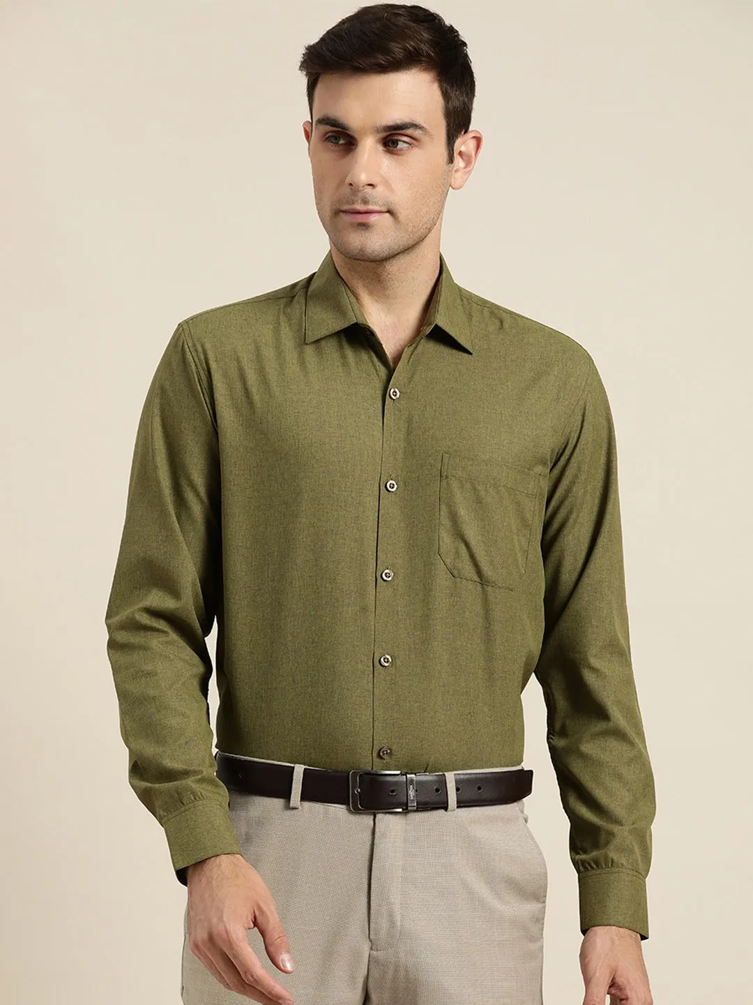 Men's Cotton Olive Green Casual Shirt