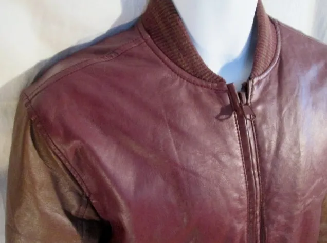 Mens FOREVER 21 MEN Faux Leather Vegan Jacket Riding Coat Bomber BROWN S RED