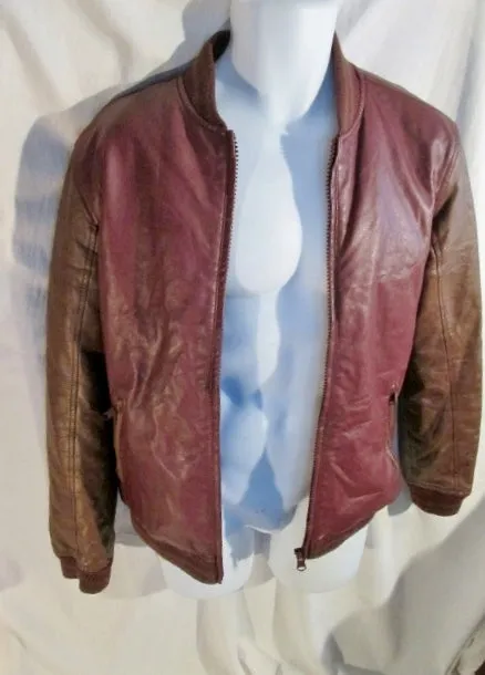 Mens FOREVER 21 MEN Faux Leather Vegan Jacket Riding Coat Bomber BROWN S RED