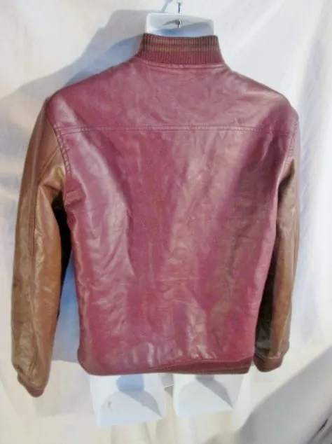 Mens FOREVER 21 MEN Faux Leather Vegan Jacket Riding Coat Bomber BROWN S RED